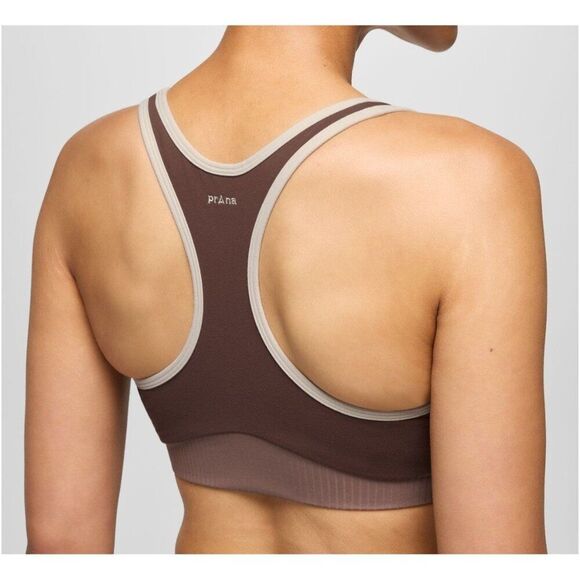 prAna - M - Luxara Salutations Bra In Mocha Colorblock Brown - Picture 2 of 8